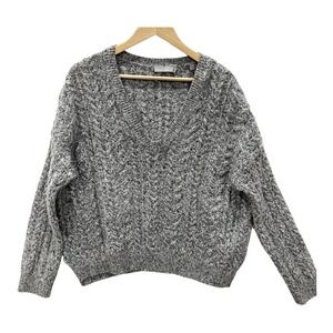 Vince Cable Knit Sweater M Gray Marled Wool Cashmere Blend V-Neck Chunky